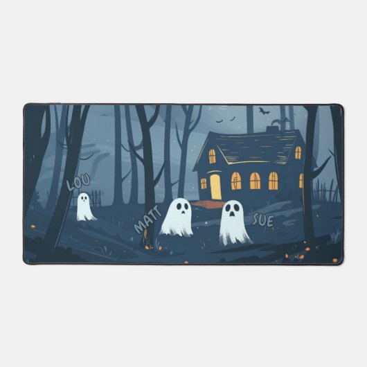 森の中をさまようハロウィンの幽霊たち デスクマット (正面)