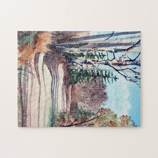 森の中を歩く紅葉の水彩風景 ジグソーパズル (横)