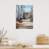 森の中を歩く紅葉の水彩風景 ポスター (キッチン)