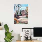 森の中を歩く紅葉の水彩風景 ポスター (ホームオフィス)