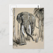 森の中を歩く象サバンナアート ポストカード (正面/裏面)