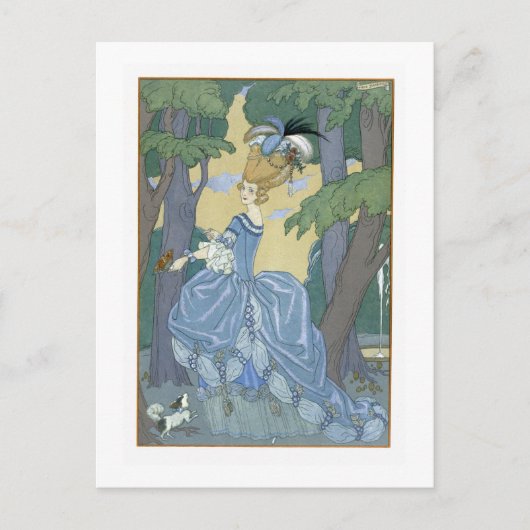 森の中を歩く，フェテス・ガランのイラストレーション ポストカード (正面)