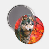 森の中を覗葉き込む狼 マグネット (正面/裏面)