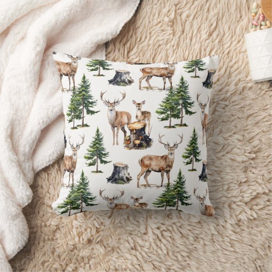 森の中を運ぶウッドランドトナカイの家族 クッション (ブランケット)