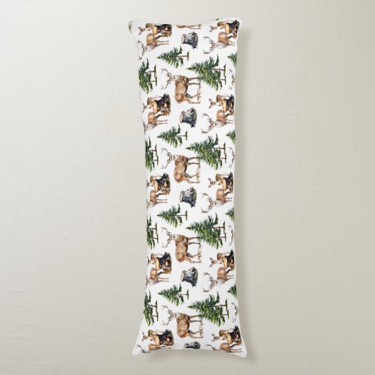 森の中を運ぶウッドランドトナカイの家族 ボディピロー (正面縦)