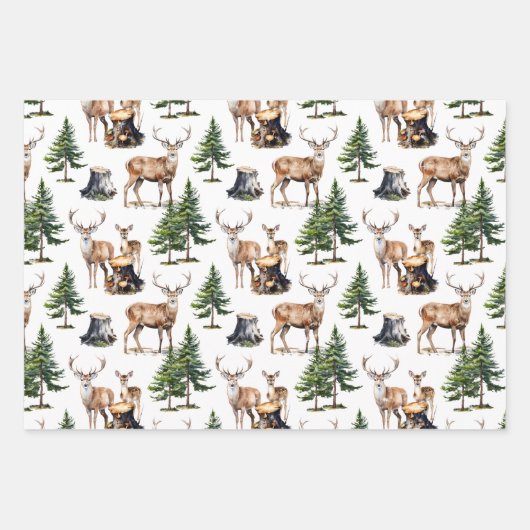 森の中を運ぶウッドランドトナカイの家族 ラッピングペーパーシート (正面3)
