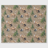 森の中を運ぶウッドランドトナカイの家族 ラッピングペーパー (フラット)