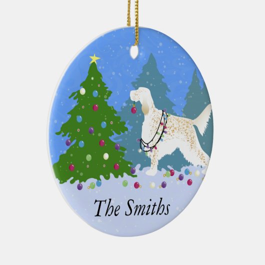 森の中飾のイングリッシュセッターの木 セラミックオーナメント (右)