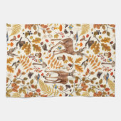 森の中/秋の鹿の白い キッチンタオル (横)