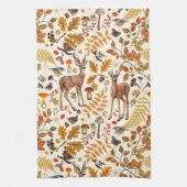 森の中/秋の鹿の白い キッチンタオル (縦)