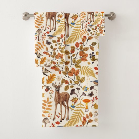 森の中/秋の鹿の白い バスタオルセット (インサイチュ)