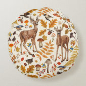 森の中/秋の鹿の白い ラウンドクッション (裏面)