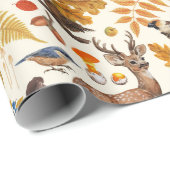 森の中/秋の鹿の白い ラッピングペーパー (ロールコーナー)