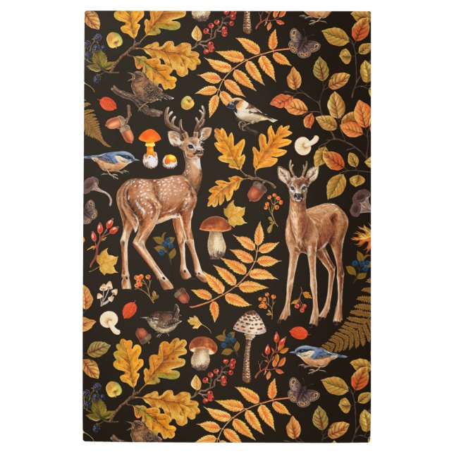 森の中/黒い秋の鹿 メタルプリント (正面)