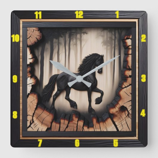 森の乗り物パーソナライズされた：チャールド・ウッド・フリエシア スクエア壁時計 (正面)