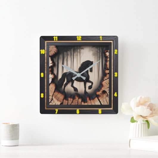 森の乗り物パーソナライズされた:チャールド・ウッド・フリエシア スクエア壁時計 (ホーム)