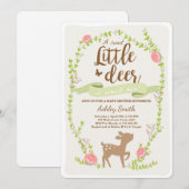 森の乙女のベビーシャワー招待状 ピンクの鹿の赤ちゃん 招待状 (正面/裏面)