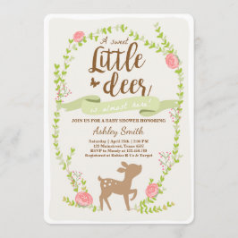 森の乙女のベビーシャワー招待状 ピンクの鹿の赤ちゃん 招待状