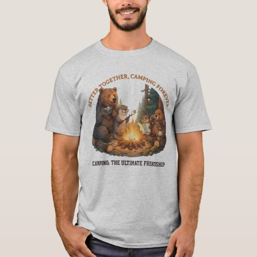 森の仲間たちと焚き火の冒険 Better Together Tシャツ (正面)