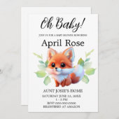 森の仲間たちのかわいい子狐の動物 招待状 (正面/裏面)