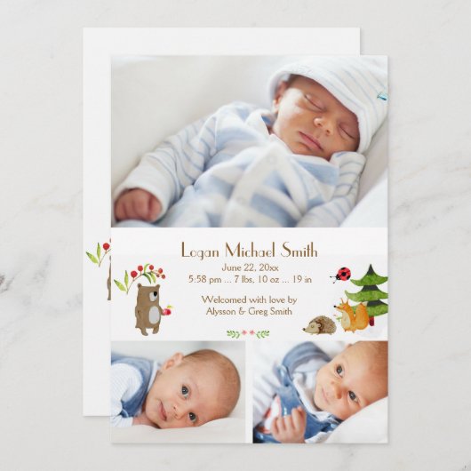 森の仲間の写真誕生のお知らせ 案内状 (正面/裏面)