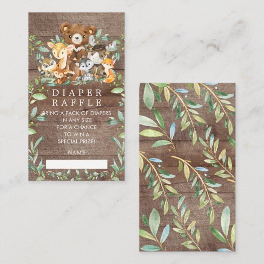森の仲間ベビーシャワーおむつくじチケット エンクロージャーカード (正面/裏面)