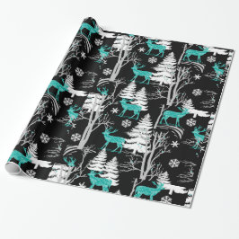 森の休日の包装紙の青いトナカイ ラッピングペーパー