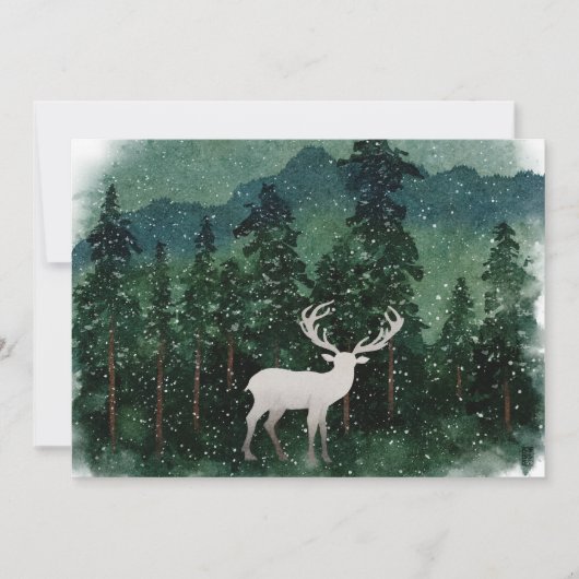 森の伝統的中のメリークリスマスのトナカイ シーズンカード (正面)