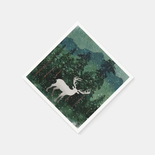 森の伝統的中のメリークリスマスのトナカイ スタンダードカクテルナプキン (角)