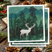 森の伝統的中のメリークリスマスのトナカイ スタンダードカクテルナプキン