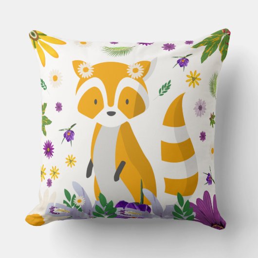 森の保育園の少年にぴったりなかわいいカラフルなアライグマ クッション (正面)