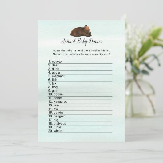 森の冒険は動物の赤ん坊の名前ゲームカードを負担 招待状 (スタンド正面)