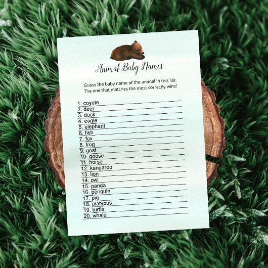 森の冒険は動物の赤ん坊の名前ゲームカードを負担 招待状