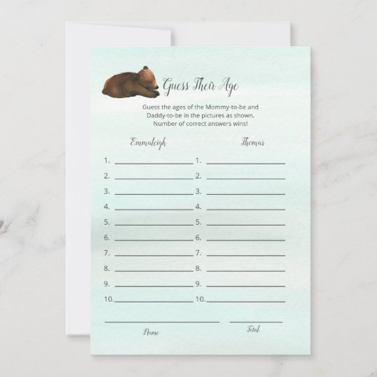 森の冒険は彼らの年齢のゲームカードを推測する 招待状 (正面)