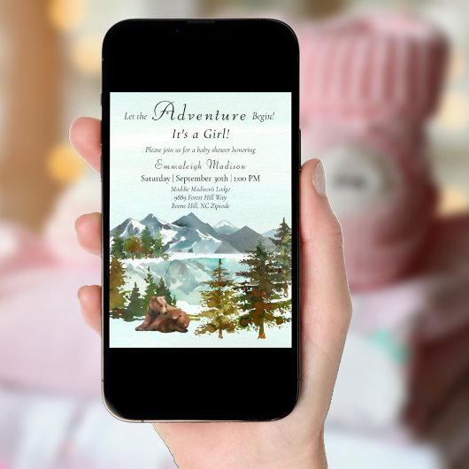 森の冒険ガール素朴ベビーシャワー 招待状