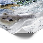 森の冬のクリスマスにオオカミ ポスター (角)