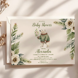 森の冬のクリスマスベイビーシャワー 招待状