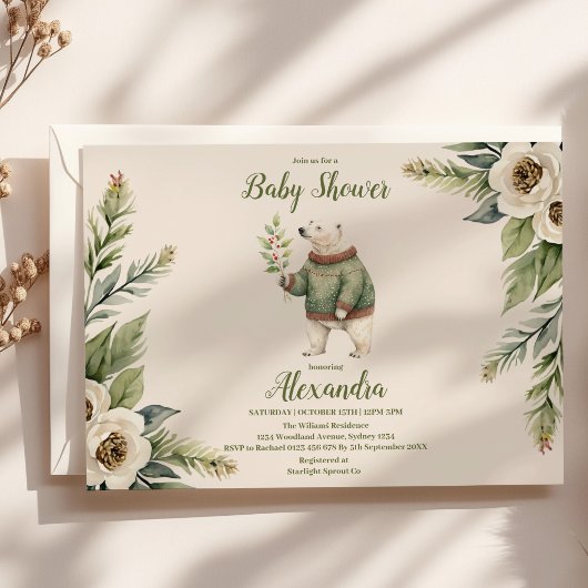 森の冬のクリスマスベイビーシャワー 招待状