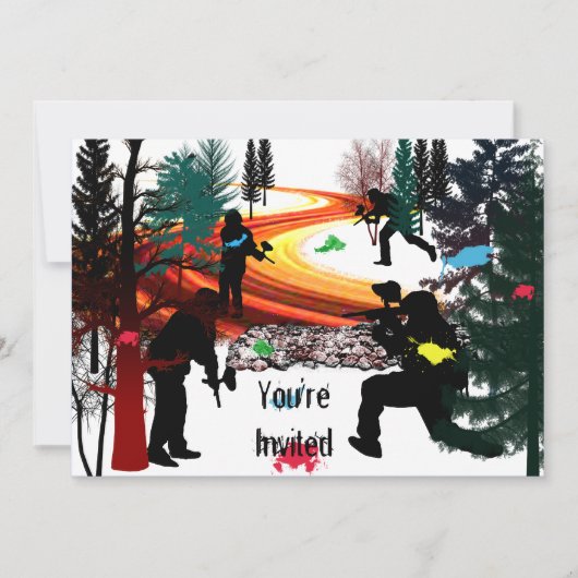 森の冬のペイントボール 招待状 (正面)
