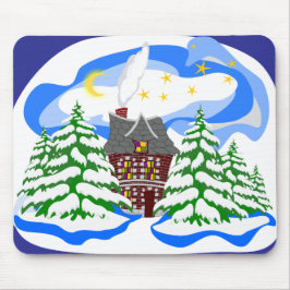森の冬の家 マウスパッド