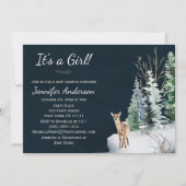 森の冬の森林の森の鹿少女のベビーシャワー 招待状 (正面)