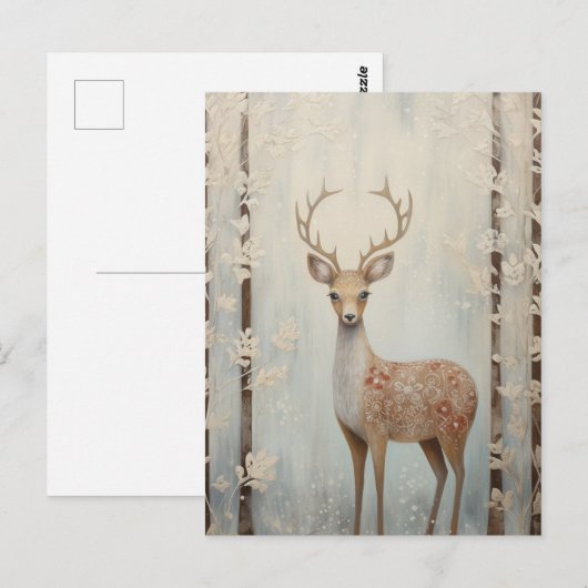 森の冬の鹿 ポストカード (正面/裏面)