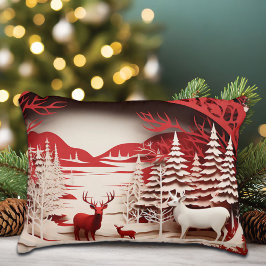 森の冬の3Dトナカイ アクセントクッション