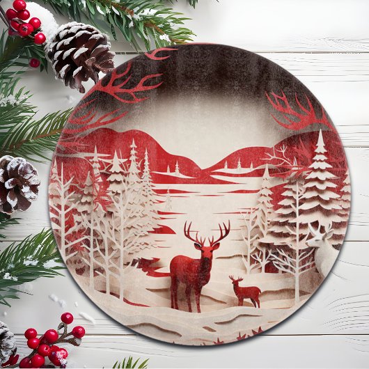 森の冬の3Dトナカイ カッティングボード