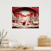 森の冬の3Dトナカイ ポスター (キッチン)