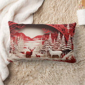 森の冬の3Dトナカイ ランバークッション (ブランケット)