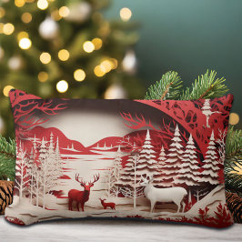 森の冬の3Dトナカイ ランバークッション