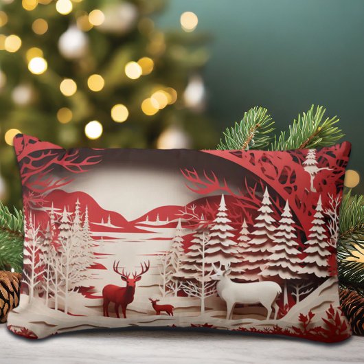 森の冬の3Dトナカイ ランバークッション