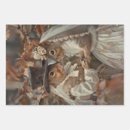 森の切り離しで結婚するリス ラッピングペーパーシート