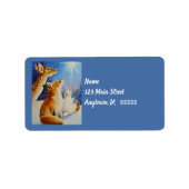 森の動物がクリスマススターの水彩画を参照 ラベル (正面)